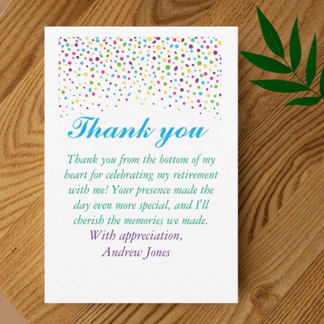 Colourful Confetti retirement party  Thank You Card (Creator Uploaded)