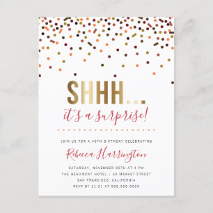 Colourful Confetti Shhh... It's a Surprise Party Invitation Postcard