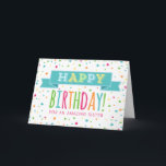 Colourful Confetti Sister Birthday Card<br><div class="desc">Birthday card for sister with with colourful confetti,  hand lettered style retro text and vintage banner in bright blue,  orange,  yellow,  green and hot pink.</div>