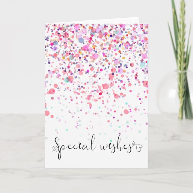 Colourful Confetti Special Wishes Pink Birthday Card (Front)