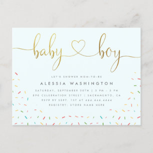Colourful Confetti Sprinkle Gold Boy Baby Shower Invitation Postcard