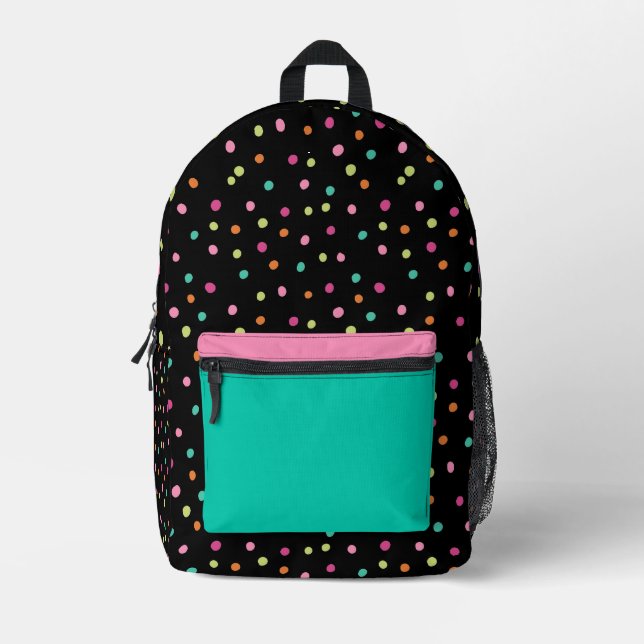 Colourful confetti sprinkles polka dot rainbow pop printed backpack (Front)