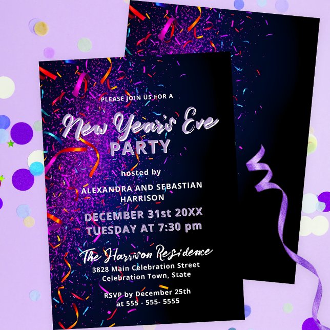 Colourful Confetti Streamers New Year's Eve Party Invitation (Creator Uploaded)