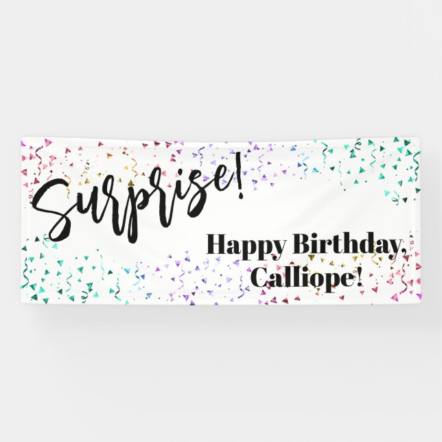 Colourful Confetti Surprise Birthday Party Banner (Horizontal)