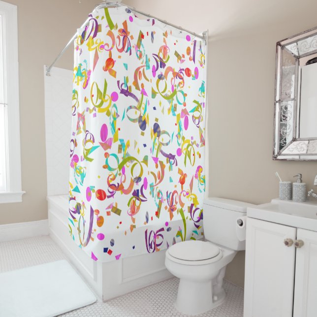 Colourful Confetti Toss Artwork Shower Curtain (In Situ)