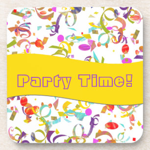 Colourful Confetti Toss Background Over White Coaster