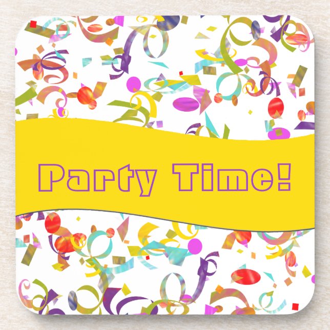 Colourful Confetti Toss Background Over White Coaster (Front)