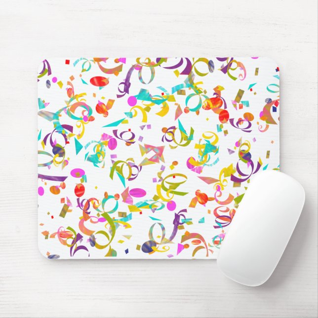 Colourful Confetti Toss Over A White Background Mouse Mat (With Mouse)