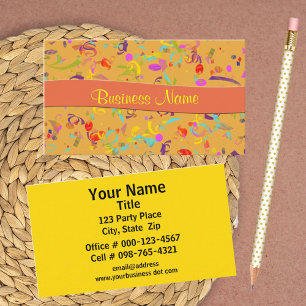 Colourful Confetti Toss Over Orange Event Planner Business Card