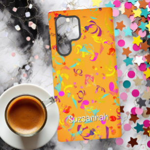 Colourful Confetti Toss Over Orange Personalised Samsung Galaxy Case