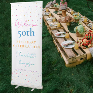 Colourful Confetti Welcome Birthday 50th Party Cut Retractable Banner
