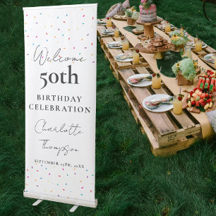 Colourful Confetti Welcome Birthday 50th Party Retractable Banner