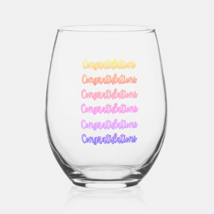 Colourful Congratulations Fun Text Stemless Wine Glass