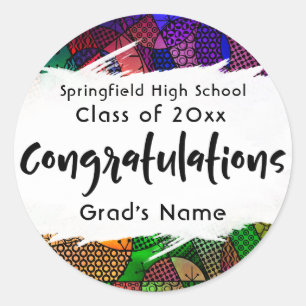 Colourful Congratulations Typography Graduation Classic Round Sticker