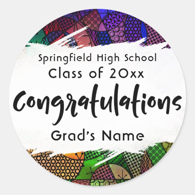 Colourful Congratulations Typography Graduation Classic Round Sticker (Front)