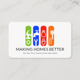 Colourful Construction Handyman Tools Banner Business Card