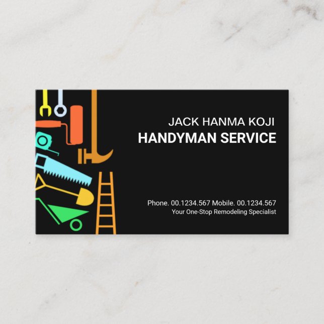 Colourful Construction Handyman Tools Business Card (Front)