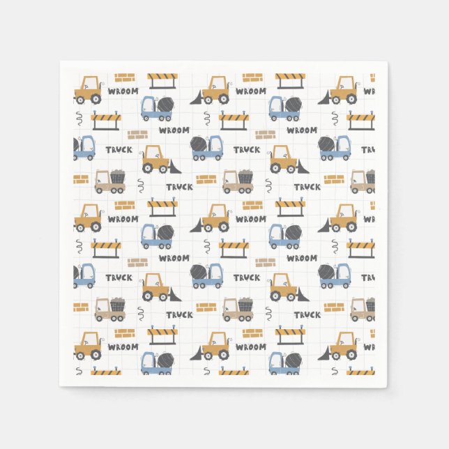 Colourful Construction Trucks Pattern Napkin (Front)