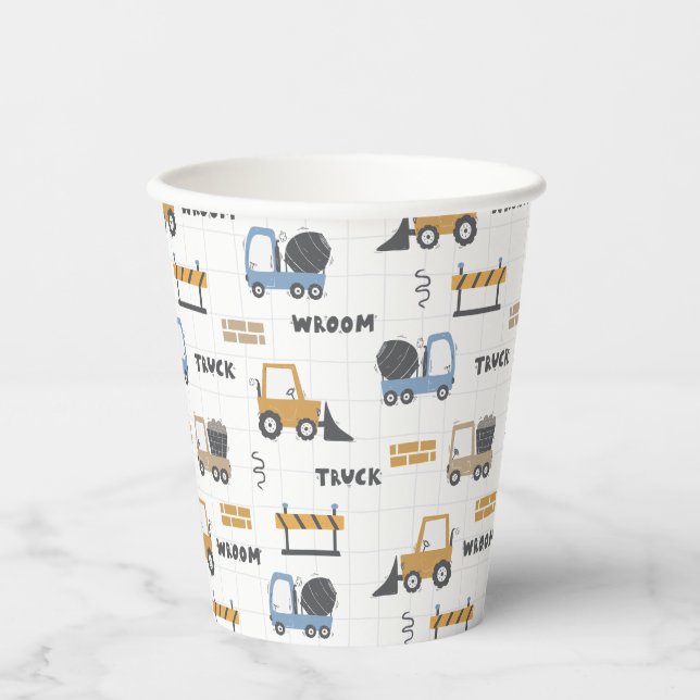 Colourful Construction Trucks Pattern Paper Cups (Front)