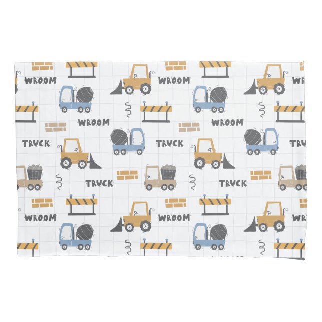 Colourful Construction Trucks Pattern Pillowcase (Front)