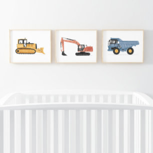 Colourful Construction Vehicles Boys Room