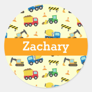 Colourful Construction Vehicles for Boys Classic Round Sticker