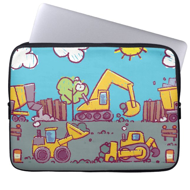 Colourful Construction Vehicles Laptop Sleeve (Front)