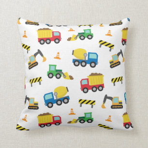 Colourful Construction Vehicles Pattern Boys Room Cushion