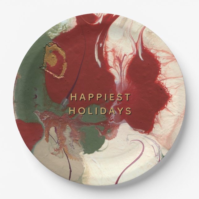 Colourful Contemporary Painted Abstract Holiday Paper Plate (Front)