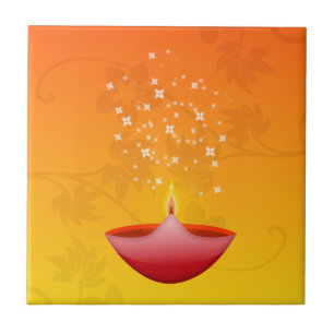 Colourful Contemporary Red Deepa Diwali Tile