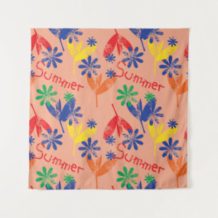 Colourful contemporary summer floral collage with tapestry
