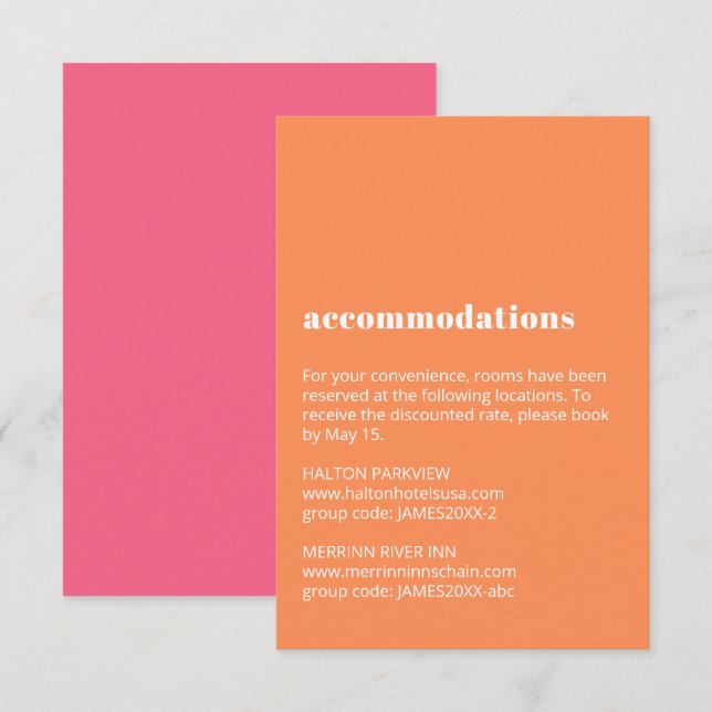 Colourful Contemporary Wedding Accommodations Enclosure Card (Front/Back)