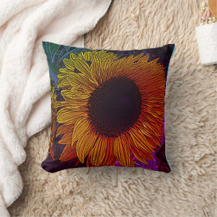 colourful contempory large yellow sun flower cushion