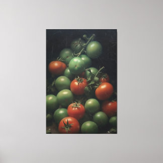 Colourful Contrast: Green and Red Tomato Painting Canvas Print