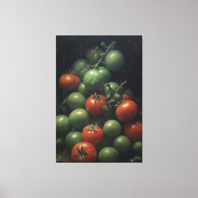 Colourful Contrast: Green and Red Tomato Painting Canvas Print (Front)