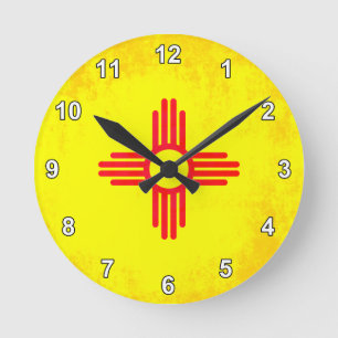 Colourful Contrast New Mexican Flag Round Clock