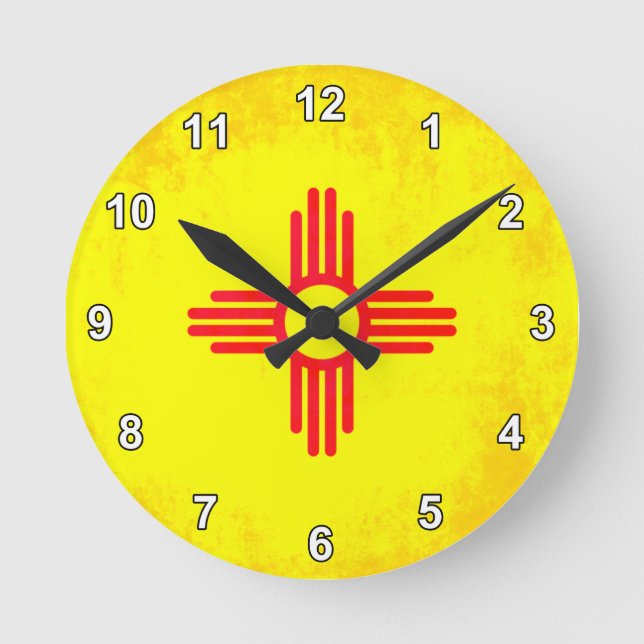 Colourful Contrast New Mexican Flag Round Clock (Front)