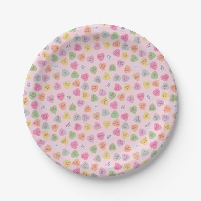 Colourful Conversation Hearts Paper Plates (Front)