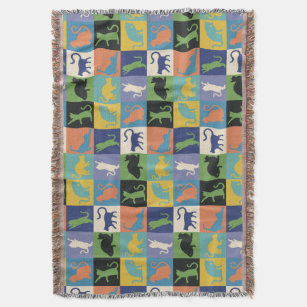 Colourful Cool Cats in Quilt-like Squares Throw Blanket