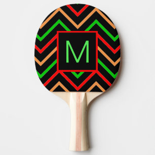Colourful Cool Chevron on Black Monogram Ping Pong Paddle