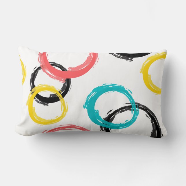 Colourful, cool, modern,trendy brush stroke circle lumbar cushion (Front)