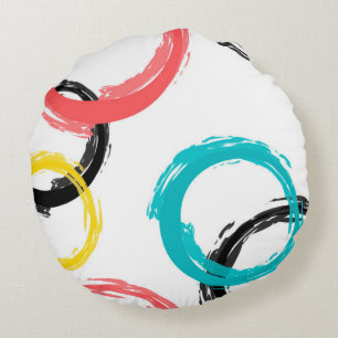 Colourful, cool, modern,trendy brush stroke circle round cushion