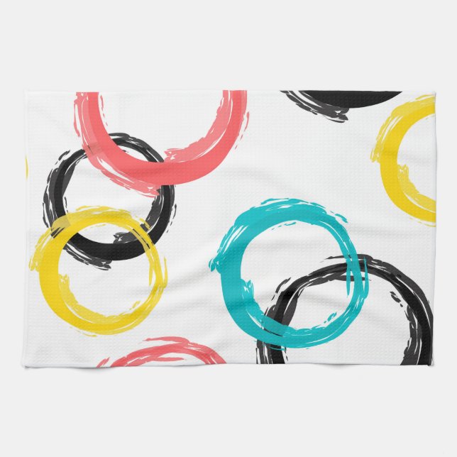 Colourful, cool, modern,trendy brush stroke circle tea towel (Horizontal)