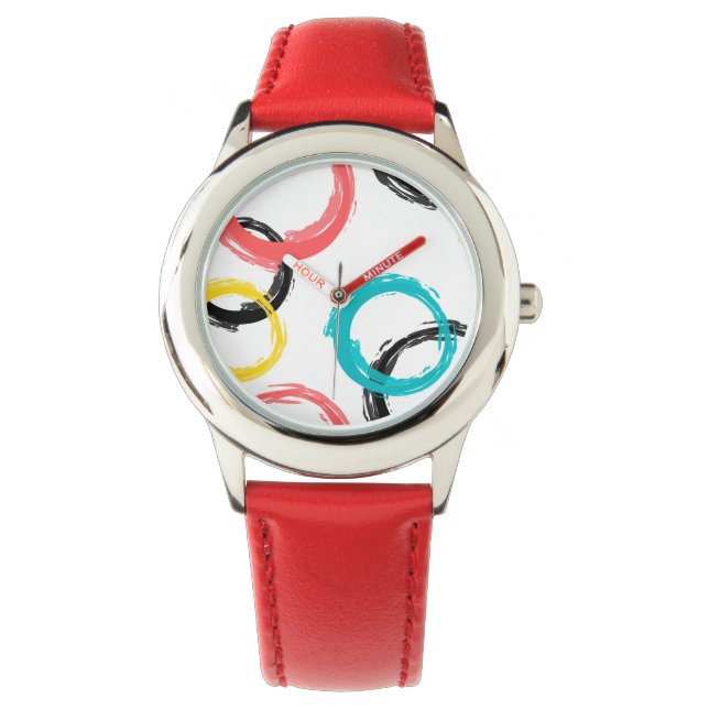 Colourful, cool, modern,trendy brush stroke circle watch (Front)