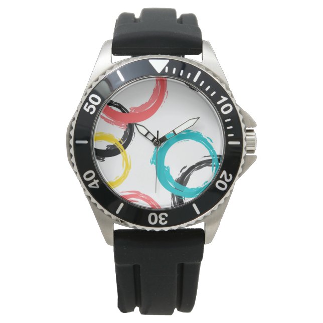Colourful, cool, modern,trendy brush stroke circle watch (Front)