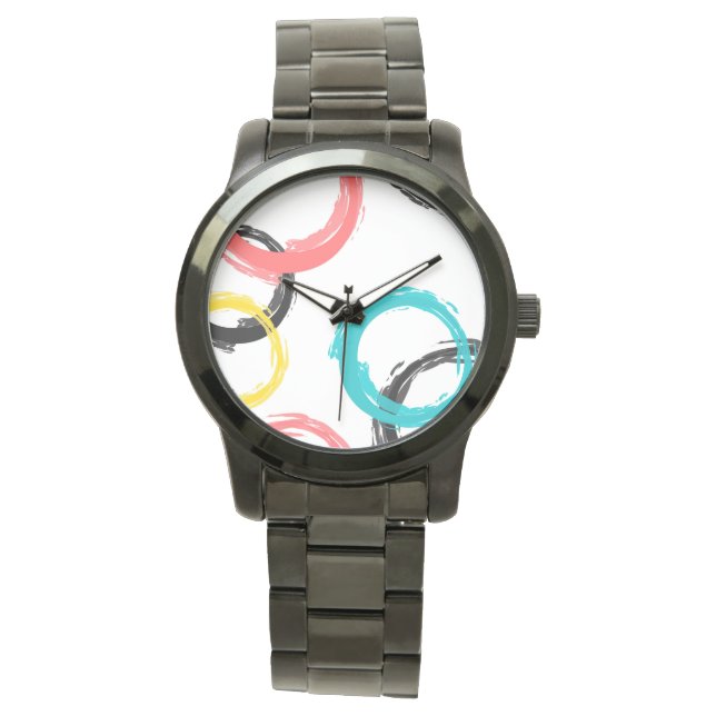 Colourful, cool, modern,trendy brush stroke circle watch (Front)