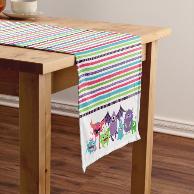 Colourful & Cool Monster Stripes Birthday Party Short Table Runner (In Situ)