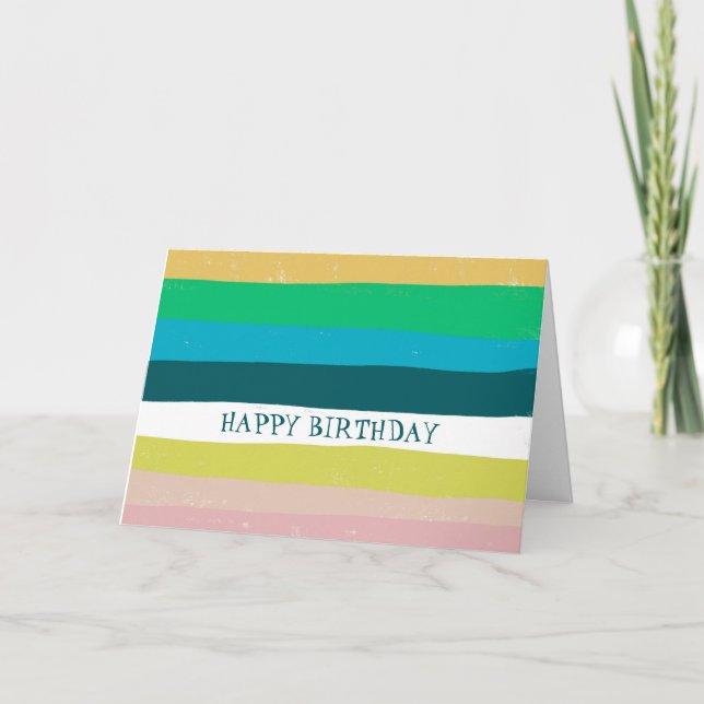 Colourful Cool Simple Stripes CUSTOM HAPPY BIRTHDA Card (Front)