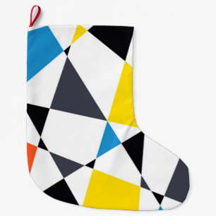 Colourful, cool, trendy, modern geometric shapes large christmas stocking