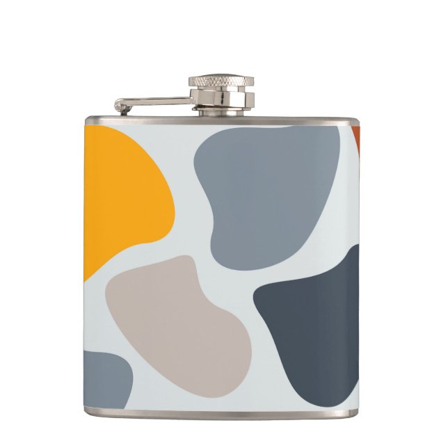 Colourful, cool, trendy, modern organic geometric hip flask (Front)